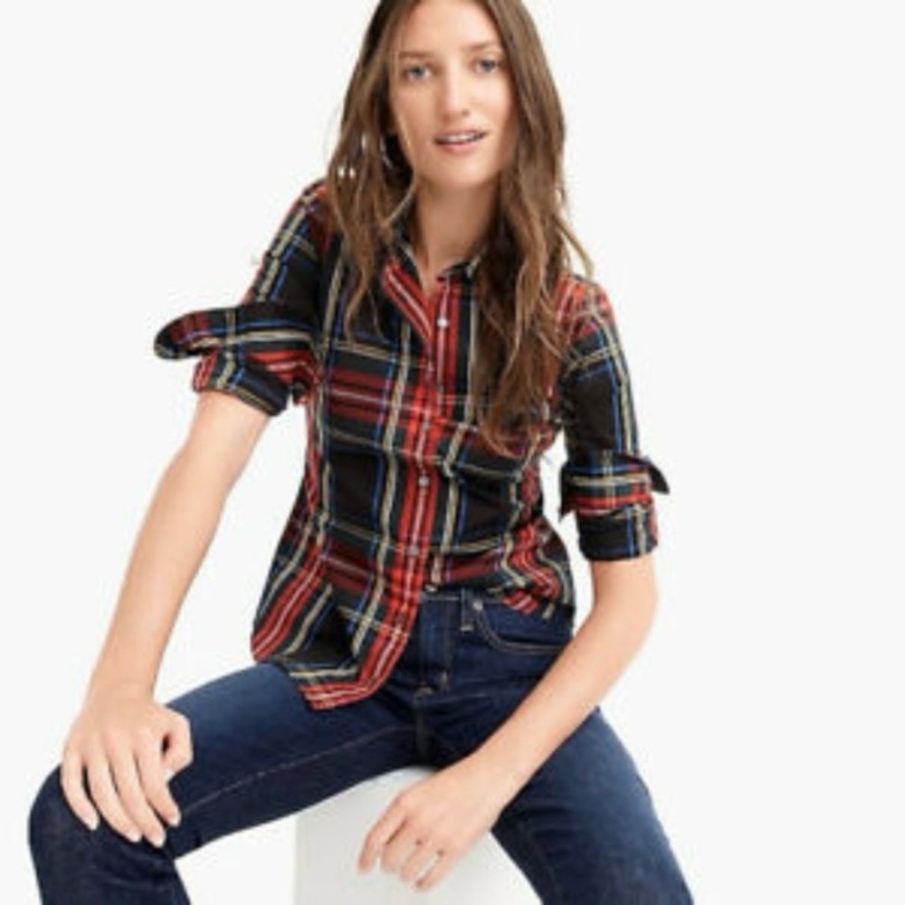 J. Crew Perfect Shirt Button Down Shirt in Stewart Plaid Sz 4
